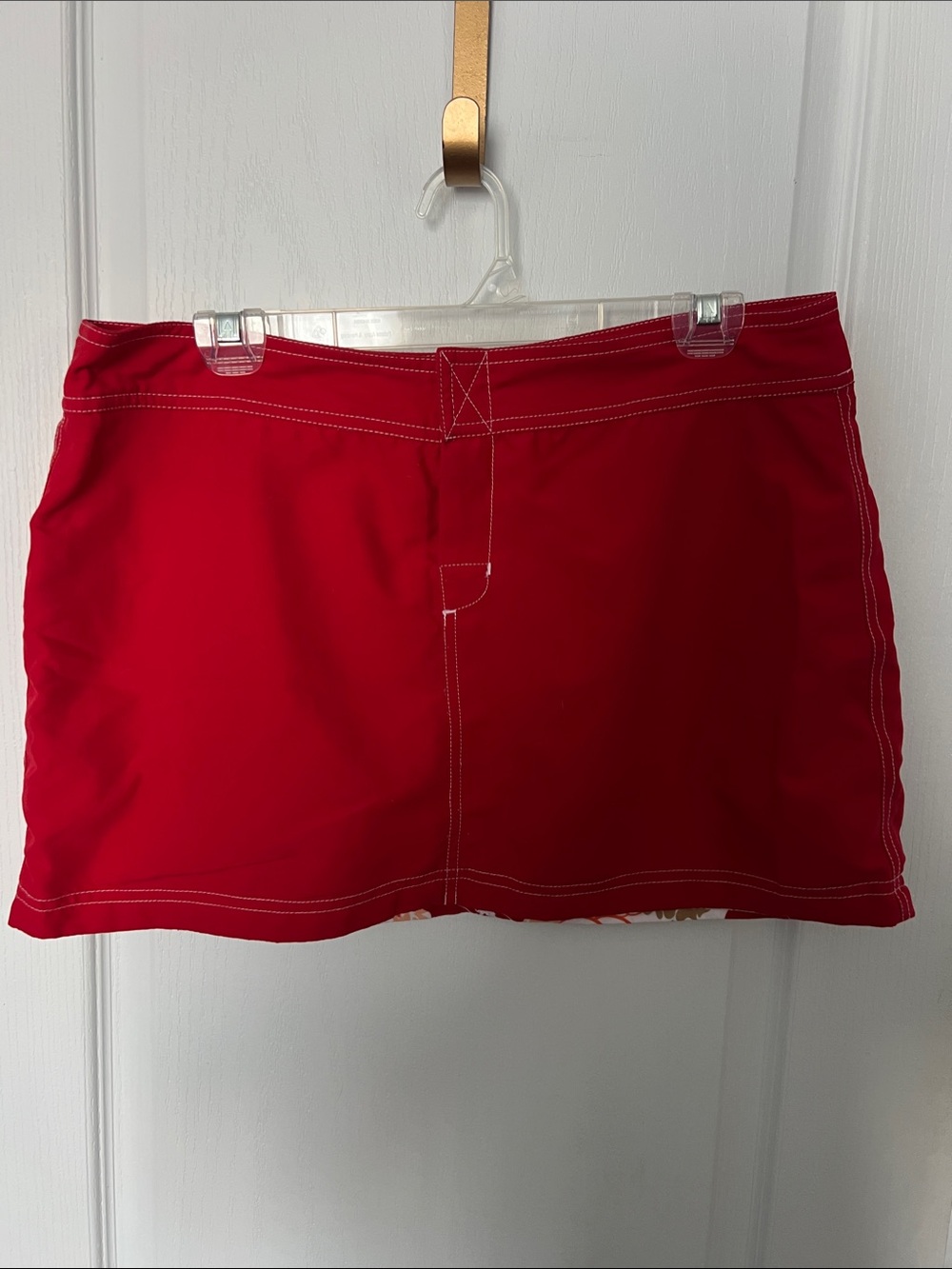 Miken Red Mini Skirt with White Stitching and Pocket